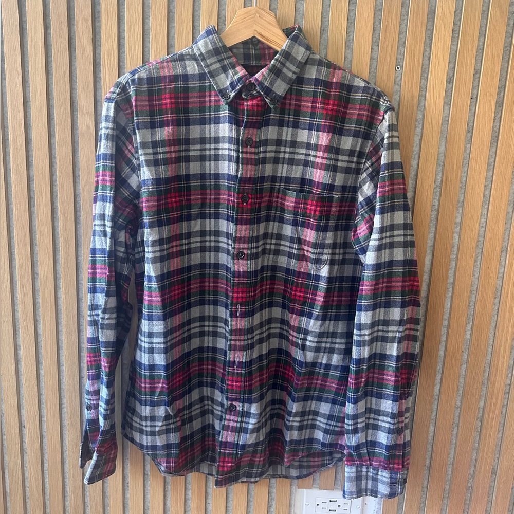Lands' End Men's Plaid Shirt - Red, Black, and Gray